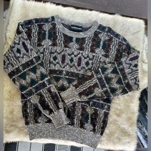 90’s Vintage Geometric Abstract Aztec Crew Neck Knit Sweater